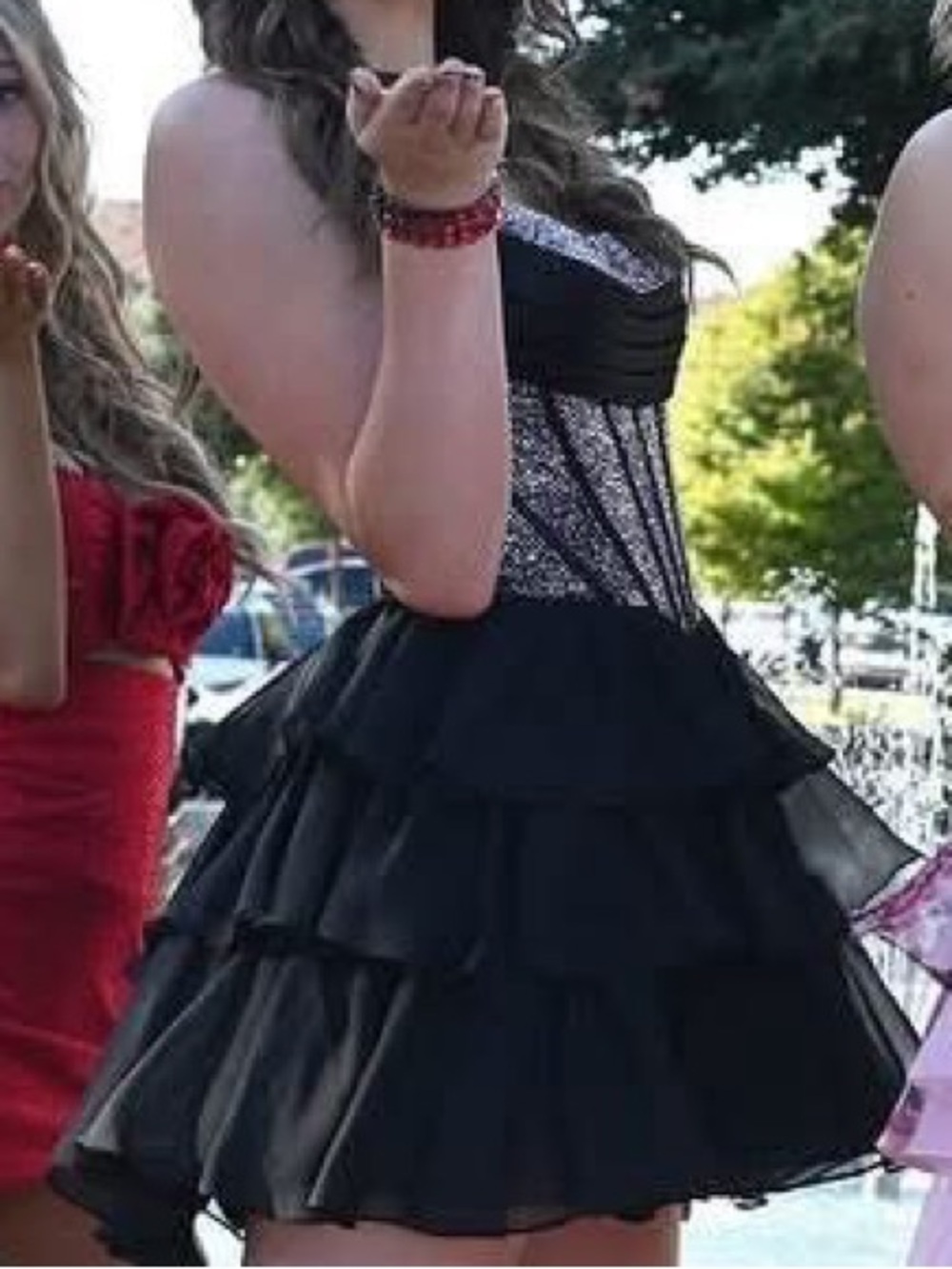 Sherri Hill Black Tiered Party Dress with Glitter Bodice Size 6
